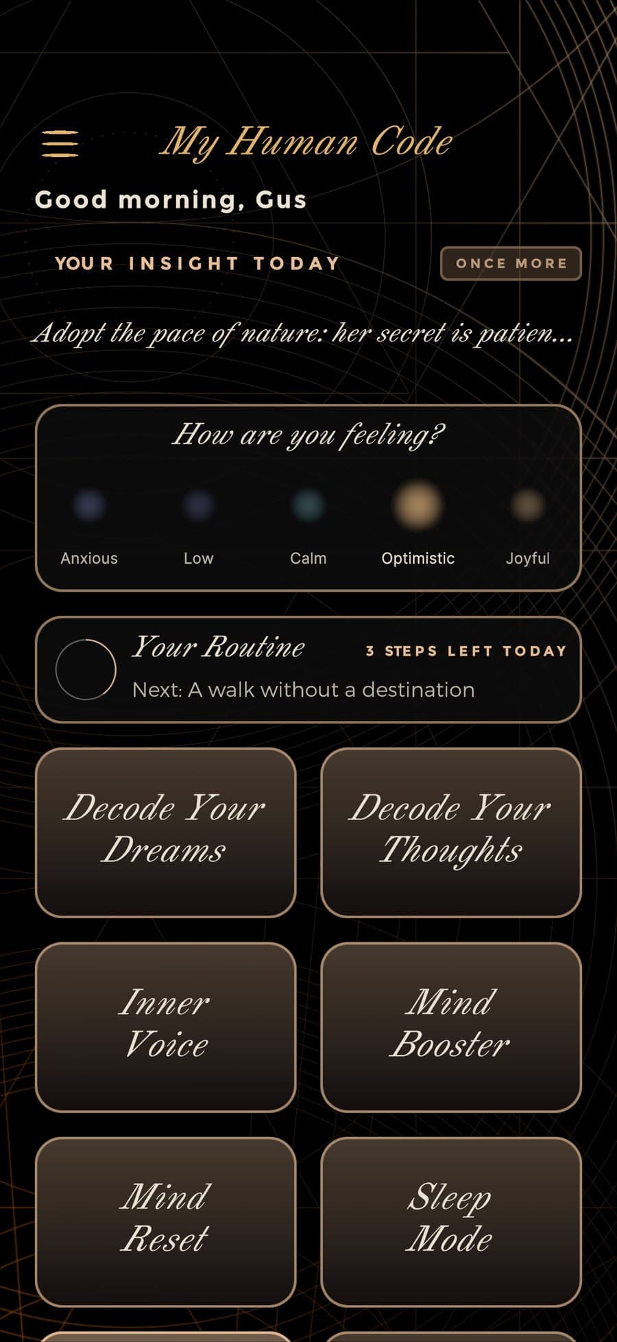 My Human Code dashboard
